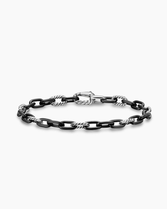 David Yurman Mens DY Madison Chain Bracelet in Black Titanium with Sterling Silver, 6mm David Yurman Men’s