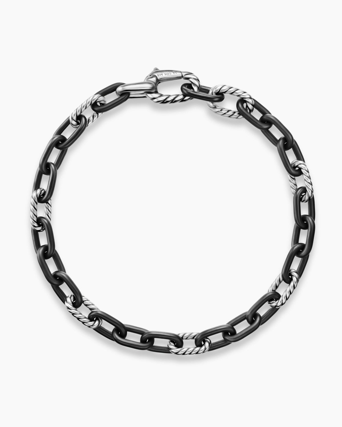 David Yurman Mens DY Madison Chain Bracelet in Black Titanium with Sterling Silver, 6mm David Yurman Men’s