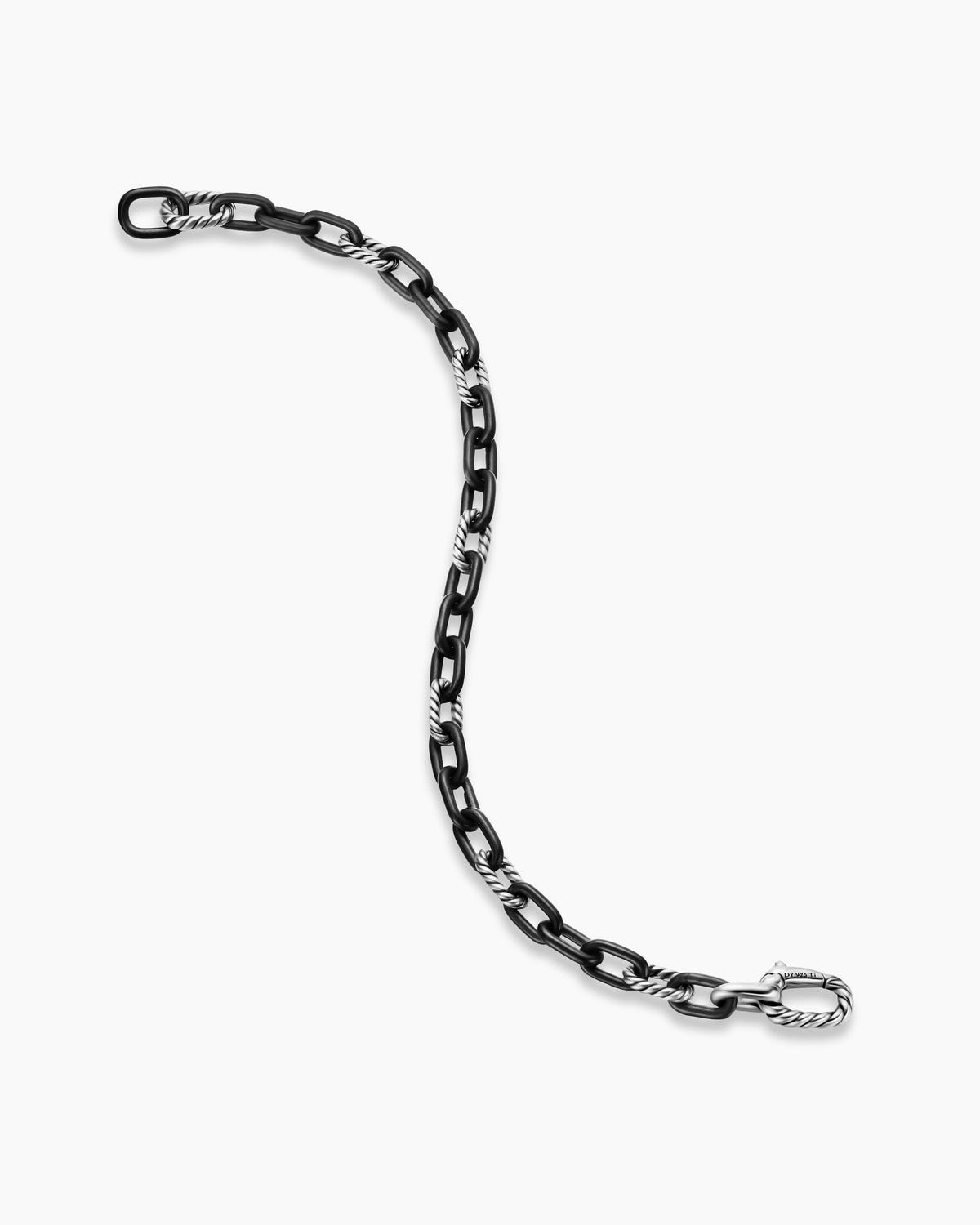 David Yurman Mens DY Madison Chain Bracelet in Black Titanium with Sterling Silver, 6mm David Yurman Men’s