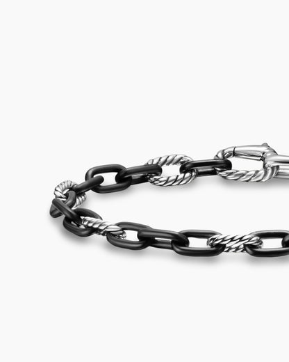 David Yurman Mens DY Madison Chain Bracelet in Black Titanium with Sterling Silver, 6mm David Yurman Men’s