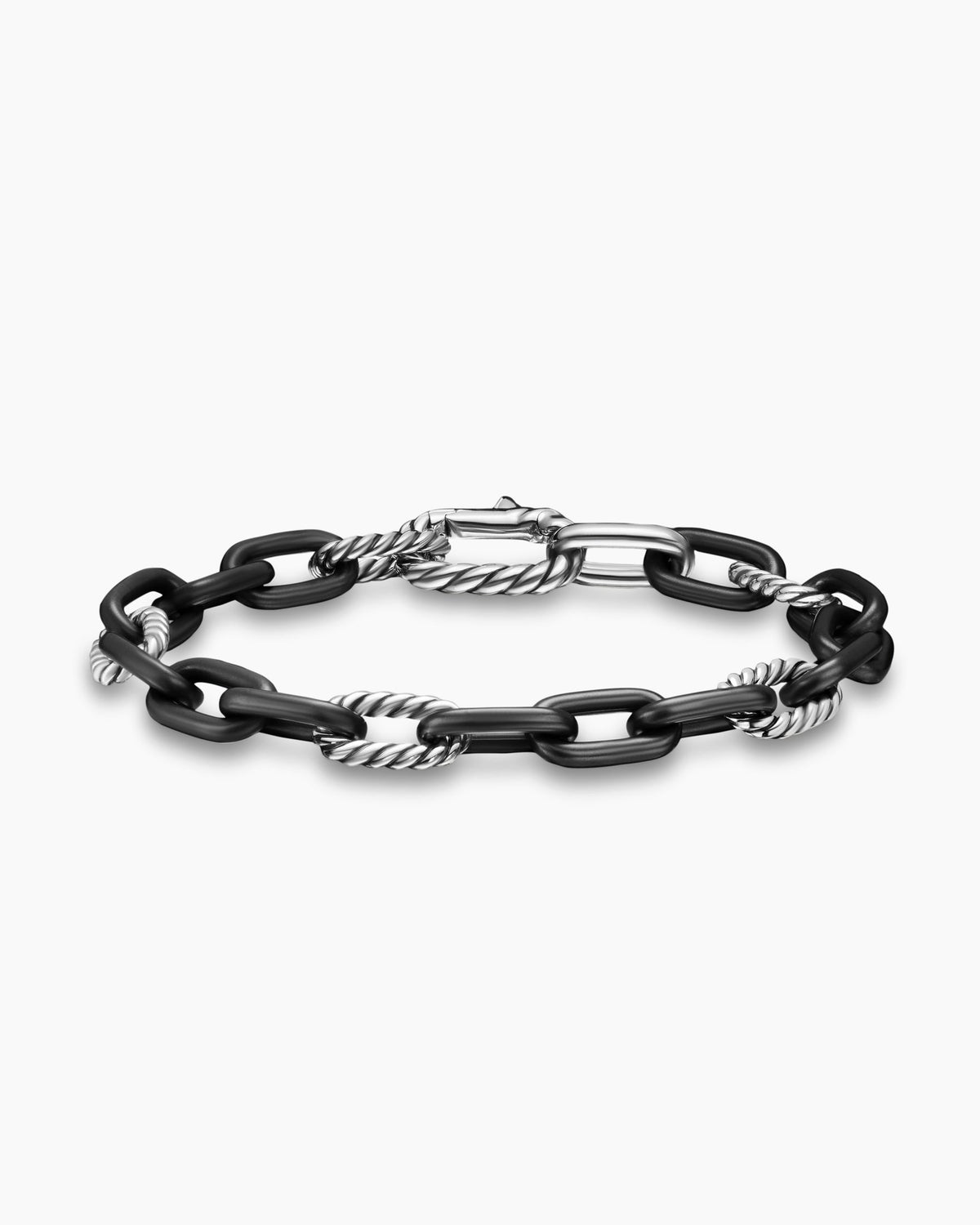 David Yurman Mens DY Madison Chain Bracelet in Black Titanium with Sterling Silver, 8.5mm David Yurman Men’s