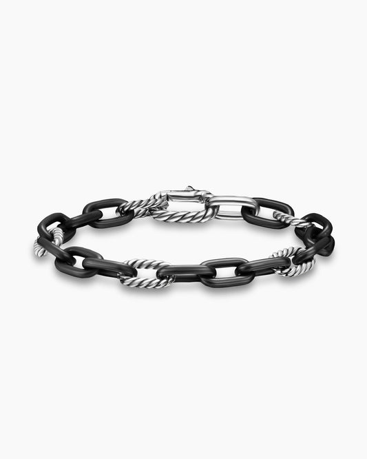 David Yurman Mens DY Madison Chain Bracelet in Black Titanium with Sterling Silver, 8.5mm David Yurman Men’s