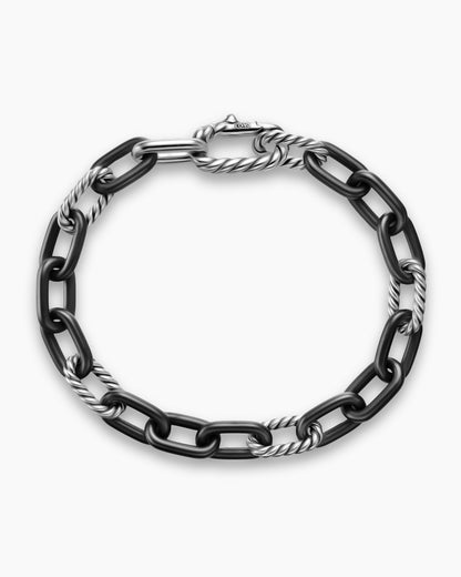David Yurman Mens DY Madison Chain Bracelet in Black Titanium with Sterling Silver, 8.5mm David Yurman Men’s