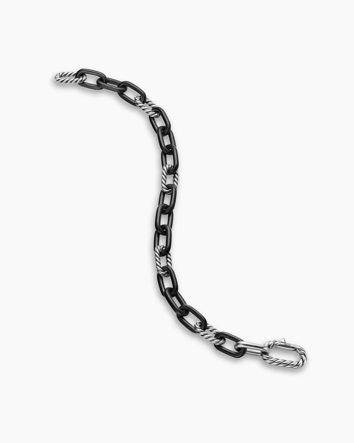 David Yurman Mens DY Madison Chain Bracelet in Black Titanium with Sterling Silver, 8.5mm David Yurman Men’s