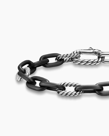David Yurman Mens DY Madison Chain Bracelet in Black Titanium with Sterling Silver, 8.5mm David Yurman Men’s