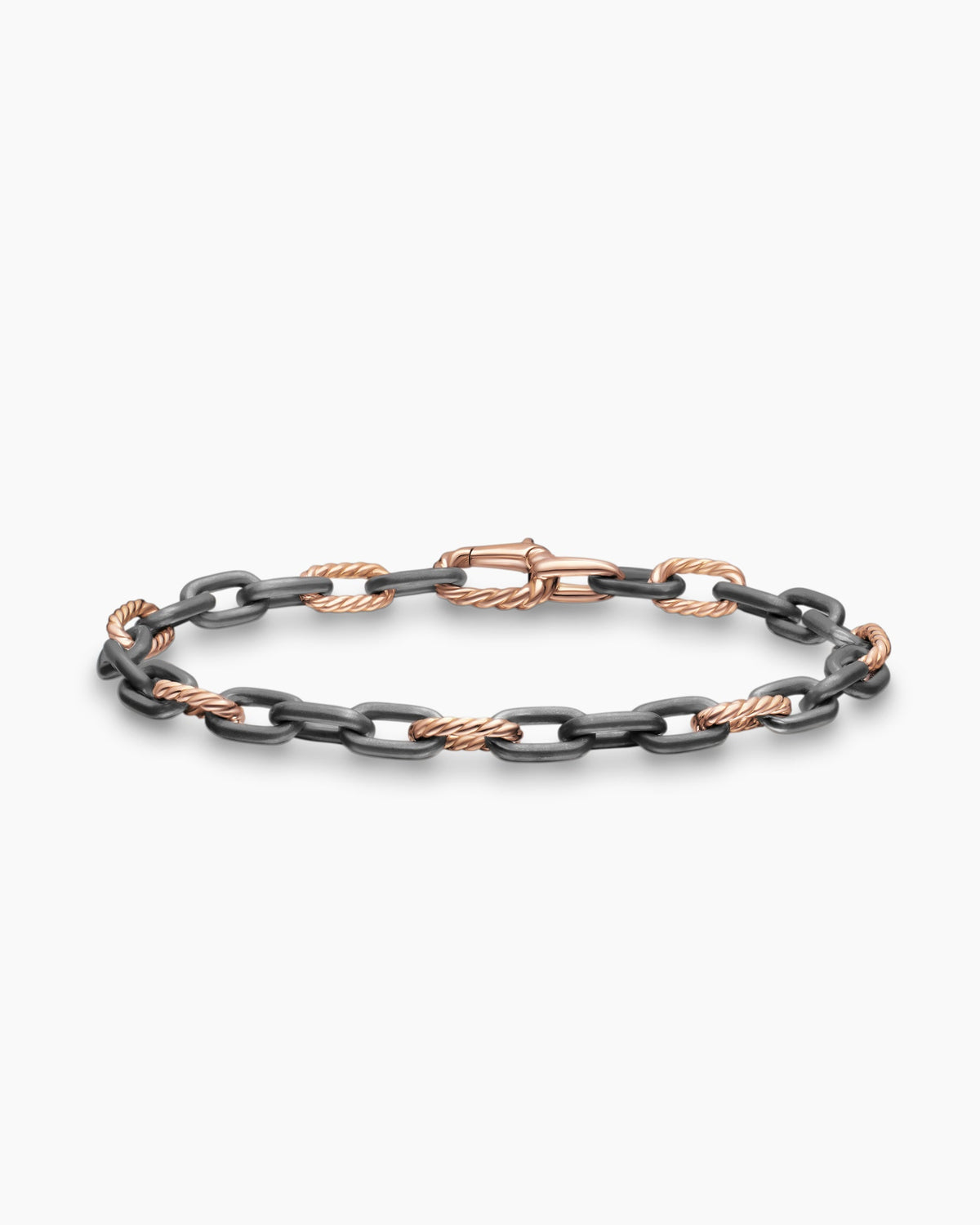 David Yurman Mens DY Madison Chain Bracelet in Grey Titanium with 18K Rose Gold, 6mm David Yurman Men’s
