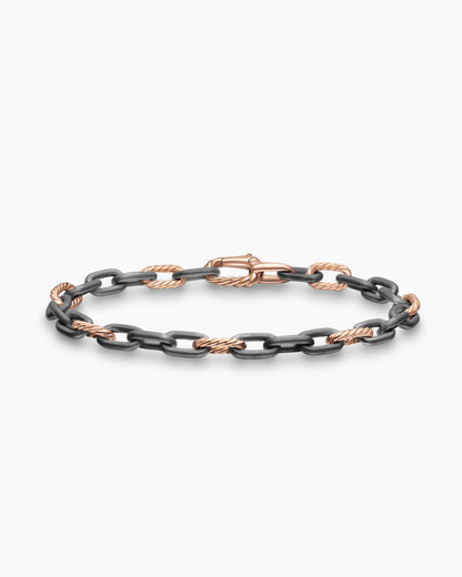 David Yurman Mens DY Madison Chain Bracelet in Grey Titanium with 18K Rose Gold, 6mm David Yurman Men’s