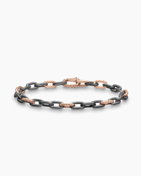 David Yurman Mens DY Madison Chain Bracelet in Grey Titanium with 18K Rose Gold, 6mm David Yurman Men’s