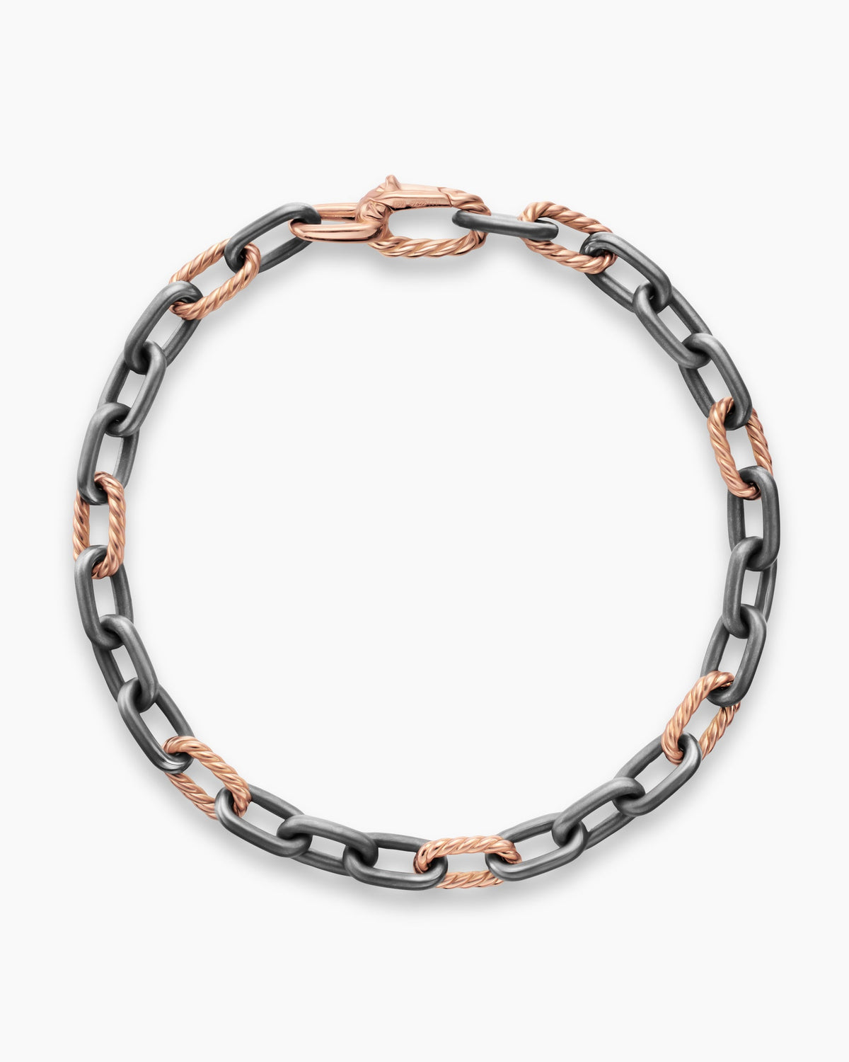 David Yurman Mens DY Madison Chain Bracelet in Grey Titanium with 18K Rose Gold, 6mm David Yurman Men’s