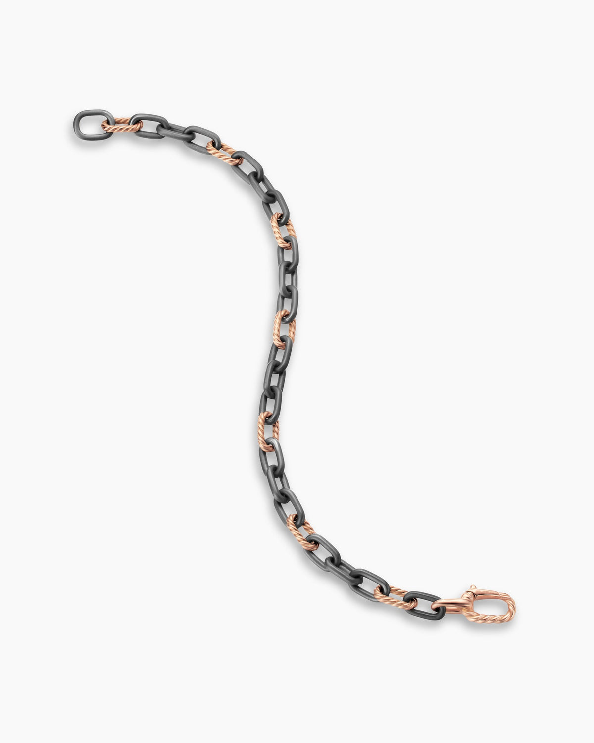 David Yurman Mens DY Madison Chain Bracelet in Grey Titanium with 18K Rose Gold, 6mm David Yurman Men’s