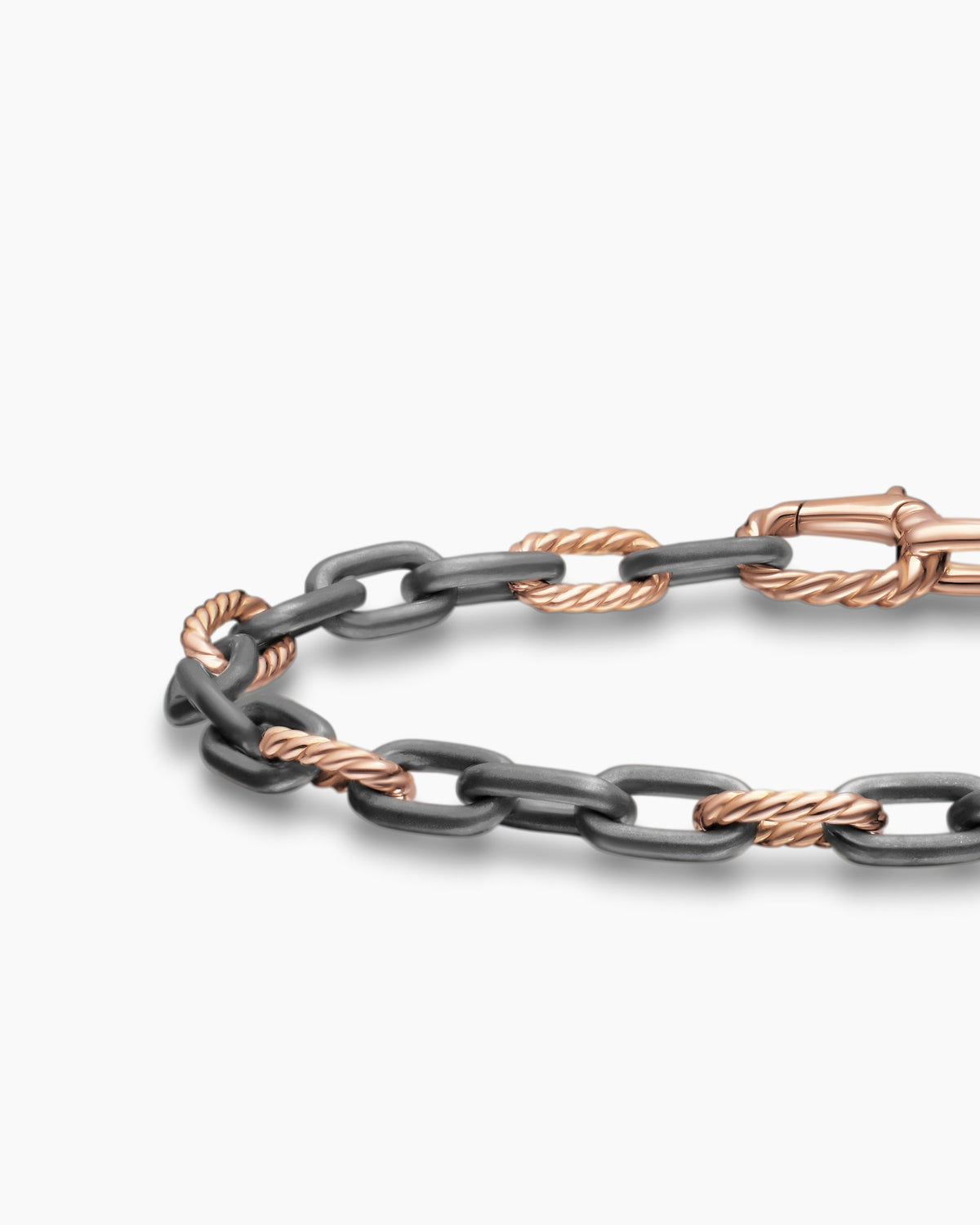 David Yurman Mens DY Madison Chain Bracelet in Grey Titanium with 18K Rose Gold, 6mm David Yurman Men’s