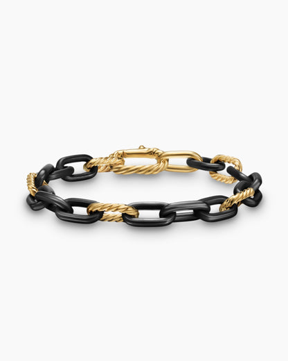 David Yurman Mens DY Madison Chain Bracelet in Black Titanium with 18K Yellow Gold, 8.5mm David Yurman Men’s