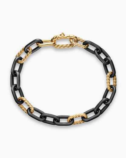 David Yurman Mens DY Madison Chain Bracelet in Black Titanium with 18K Yellow Gold, 8.5mm David Yurman Men’s