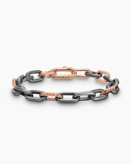 David Yurman Mens DY Madison Chain Bracelet in Grey Titanium with 18K Rose Gold, 8.5mm David Yurman Men’s