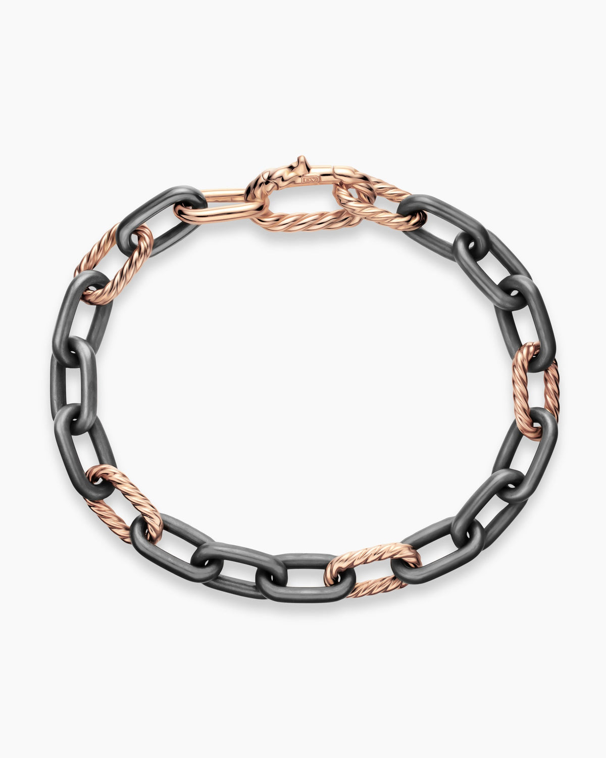 David Yurman Mens DY Madison Chain Bracelet in Grey Titanium with 18K Rose Gold, 8.5mm David Yurman Men’s