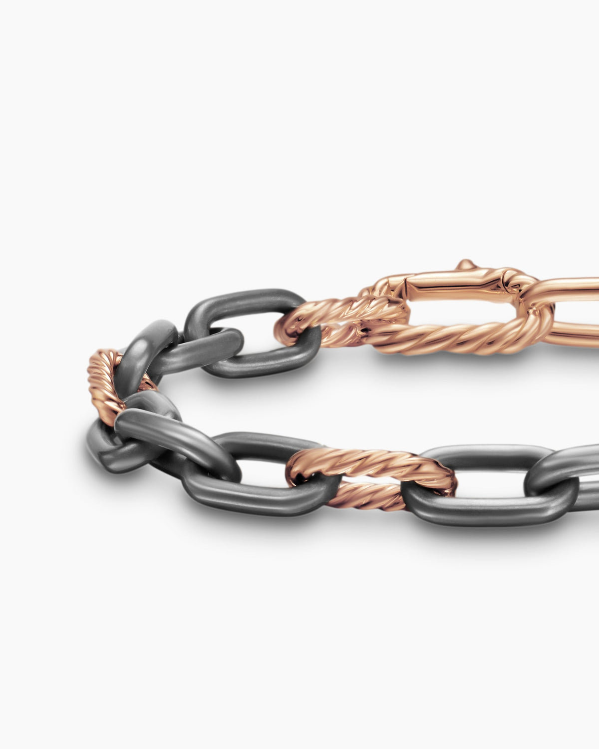 David Yurman Mens DY Madison Chain Bracelet in Grey Titanium with 18K Rose Gold, 8.5mm David Yurman Men’s