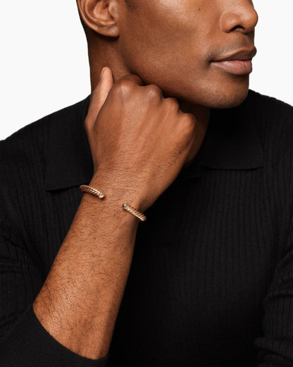David Yurman Mens Cable Cuff Bracelet in 18K Rose Gold with Cognac Diamonds, 6mm David Yurman Men’s