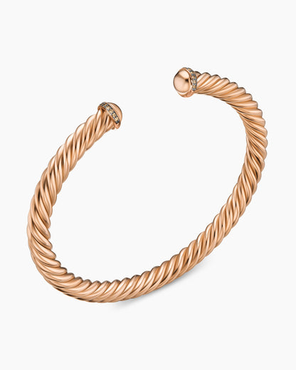 David Yurman Mens Cable Cuff Bracelet in 18K Rose Gold with Cognac Diamonds, 6mm David Yurman Men’s