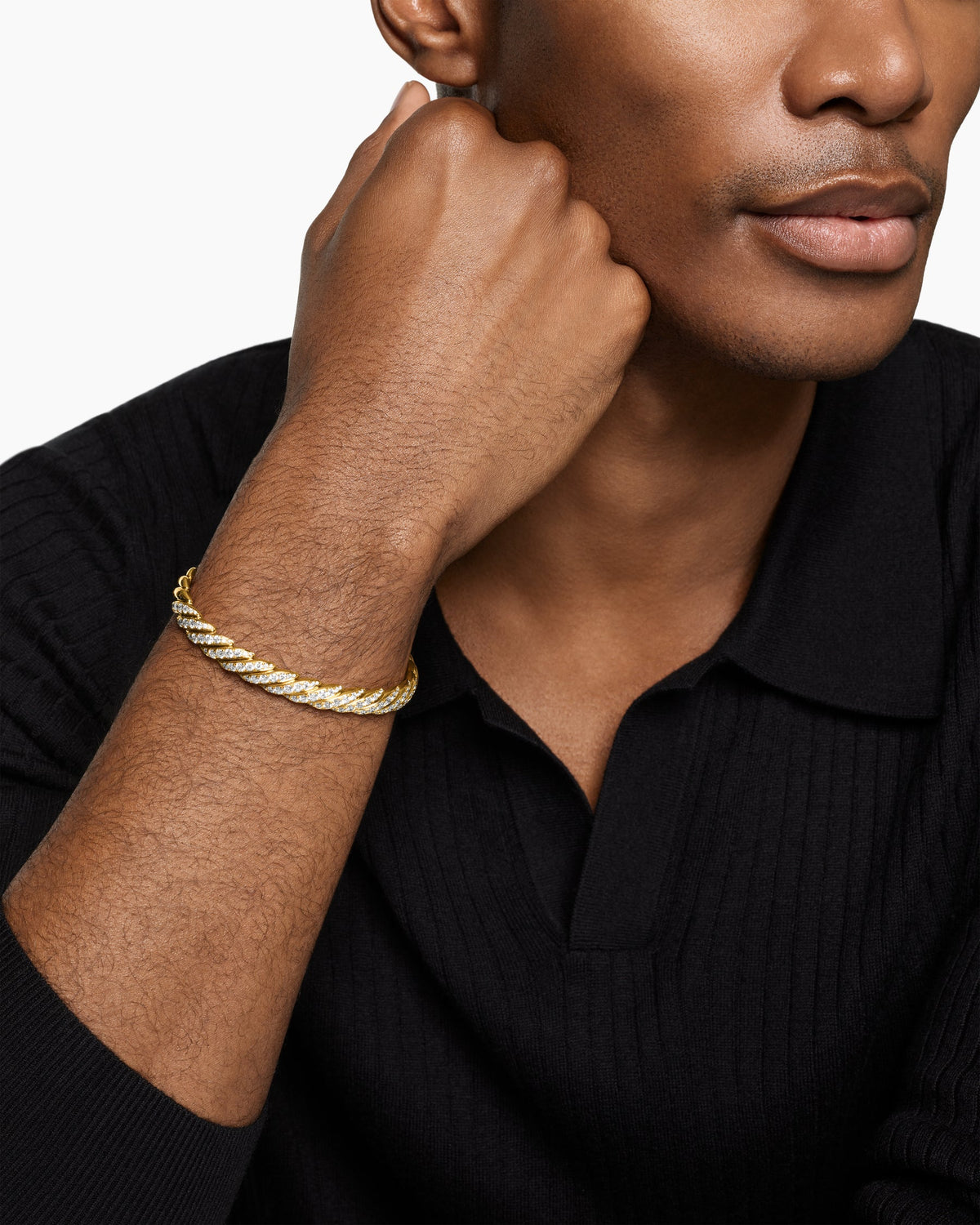 David Yurman Mens Sculpted Cable Pavé Flex Bracelet in 18K Yellow Gold, 7.5mm David Yurman Men’s