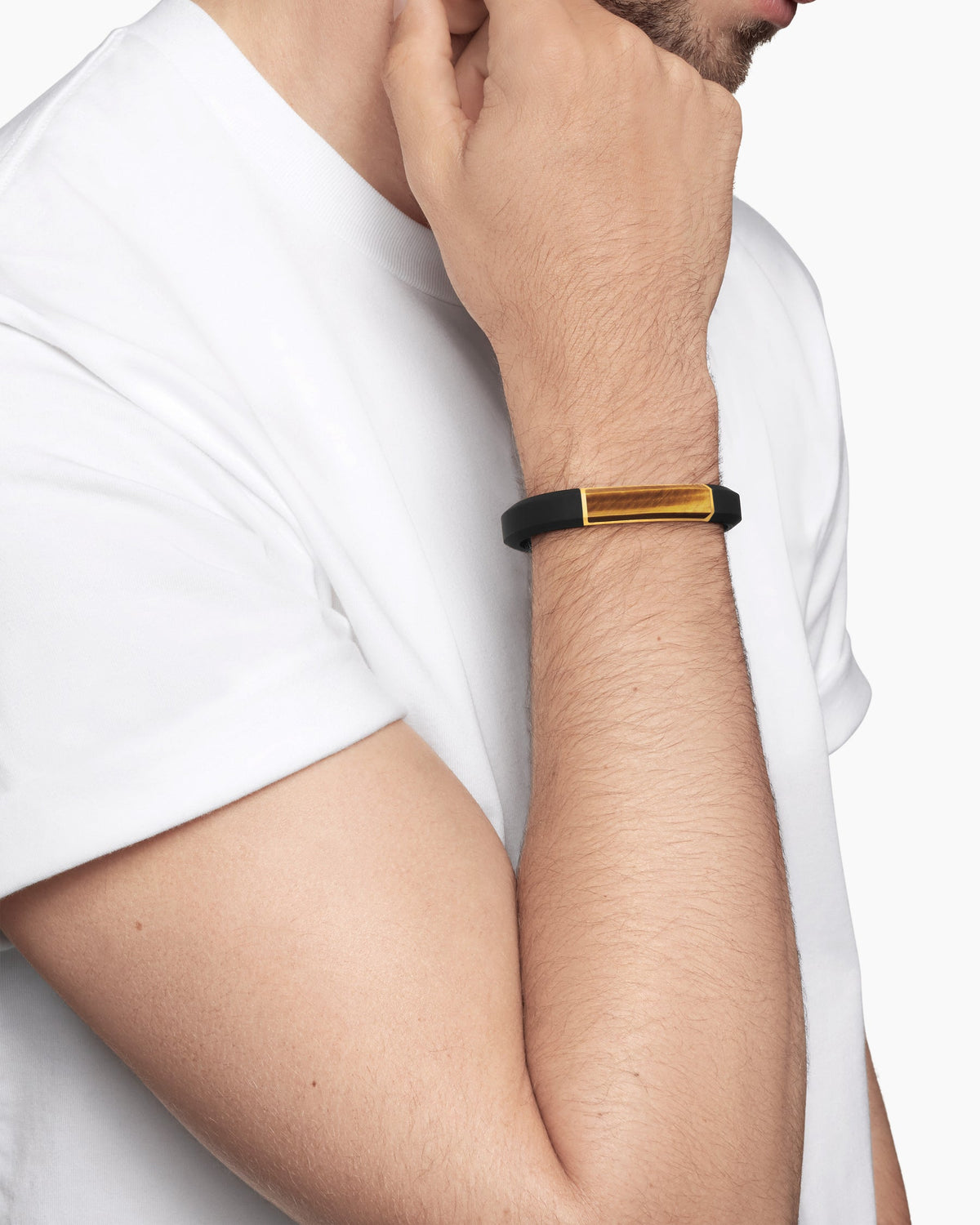 David Yurman Mens Streamline ID Rubber Bracelet with 18K Yellow Gold, 10mm David Yurman Men’s