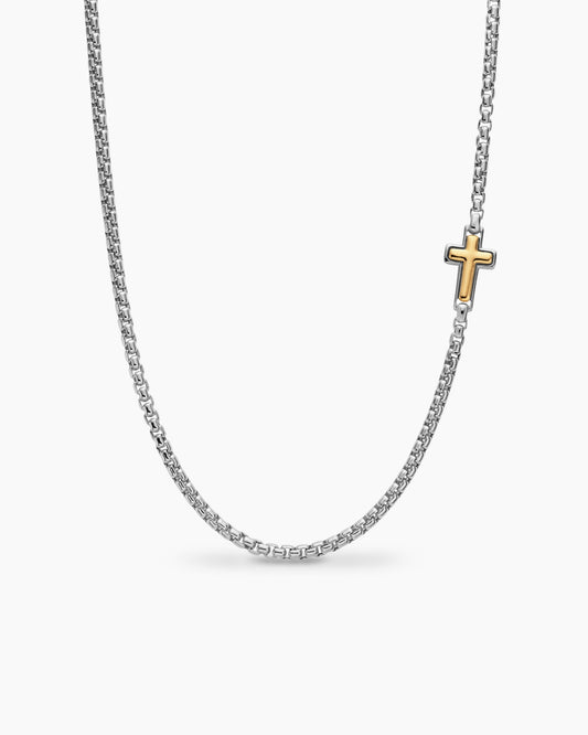 David Yurman Mens Cross Station Necklace in Sterling Silver with 14K Yellow Gold, 3.6mm David Yurman Men’s
