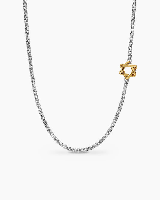 David Yurman Mens Star of David Station Necklace in Sterling Silver with 14K Yellow Gold, 3.6mm David Yurman Men’s