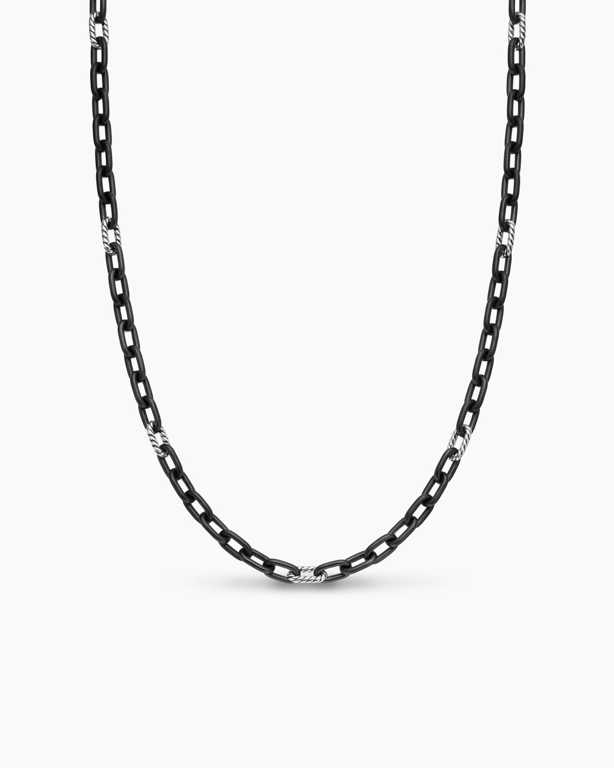David Yurman Mens DY Madison Chain Necklace in Black Titanium with Sterling Silver, 6mm David Yurman Men’s