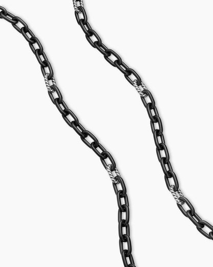 David Yurman Mens DY Madison Chain Necklace in Black Titanium with Sterling Silver, 6mm David Yurman Men’s