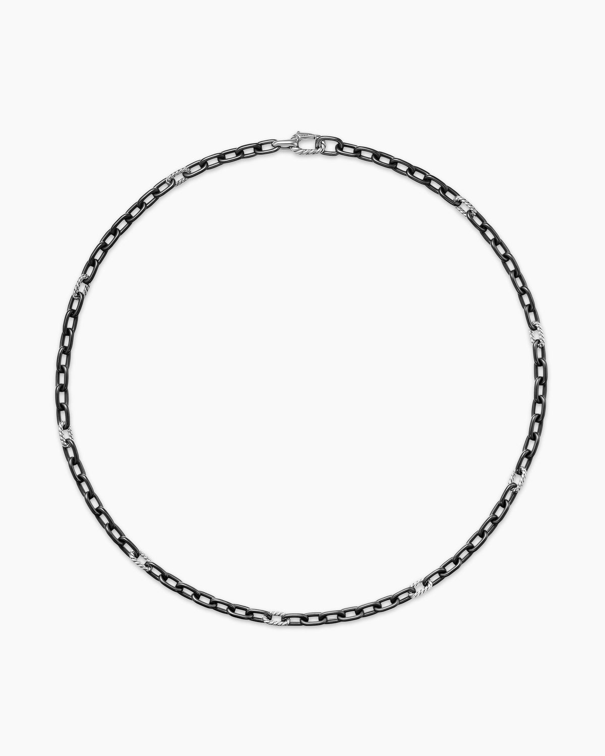 David Yurman Mens DY Madison Chain Necklace in Black Titanium with Sterling Silver, 6mm David Yurman Men’s