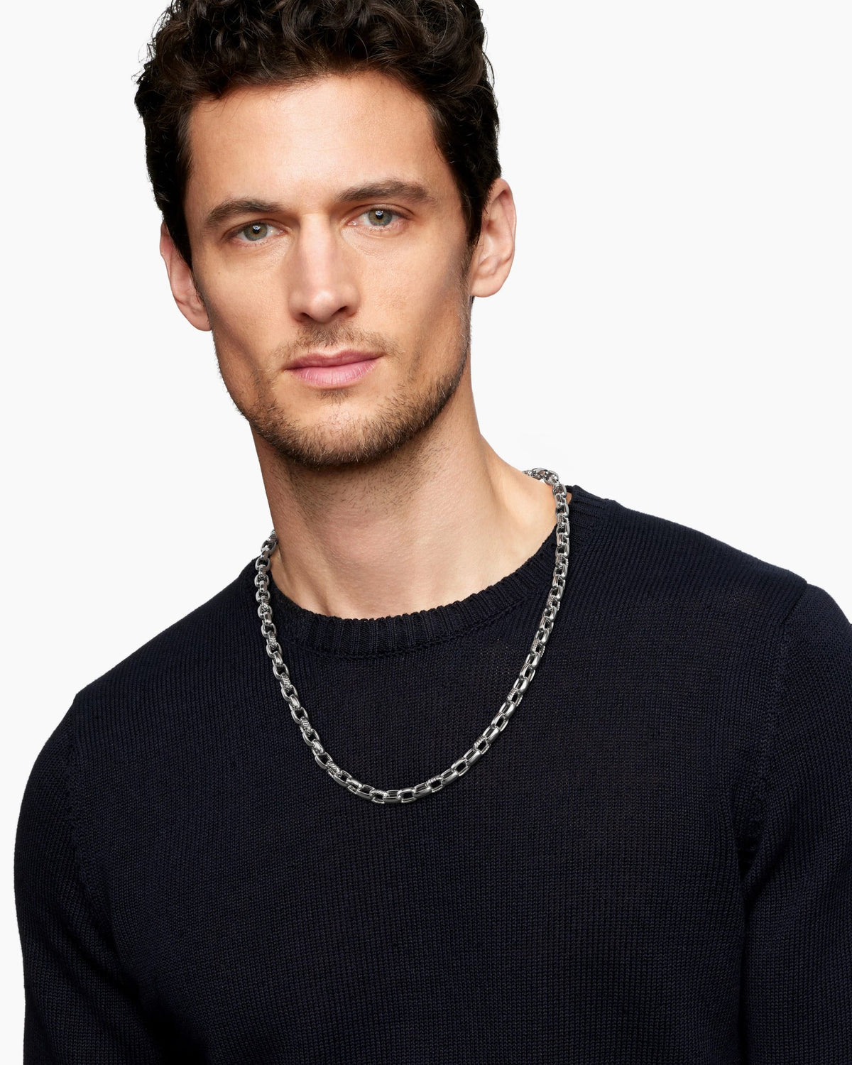 David Yurman Mens Chevron Oval Link Necklace in Sterling Silver, 7mm David Yurman Men’s