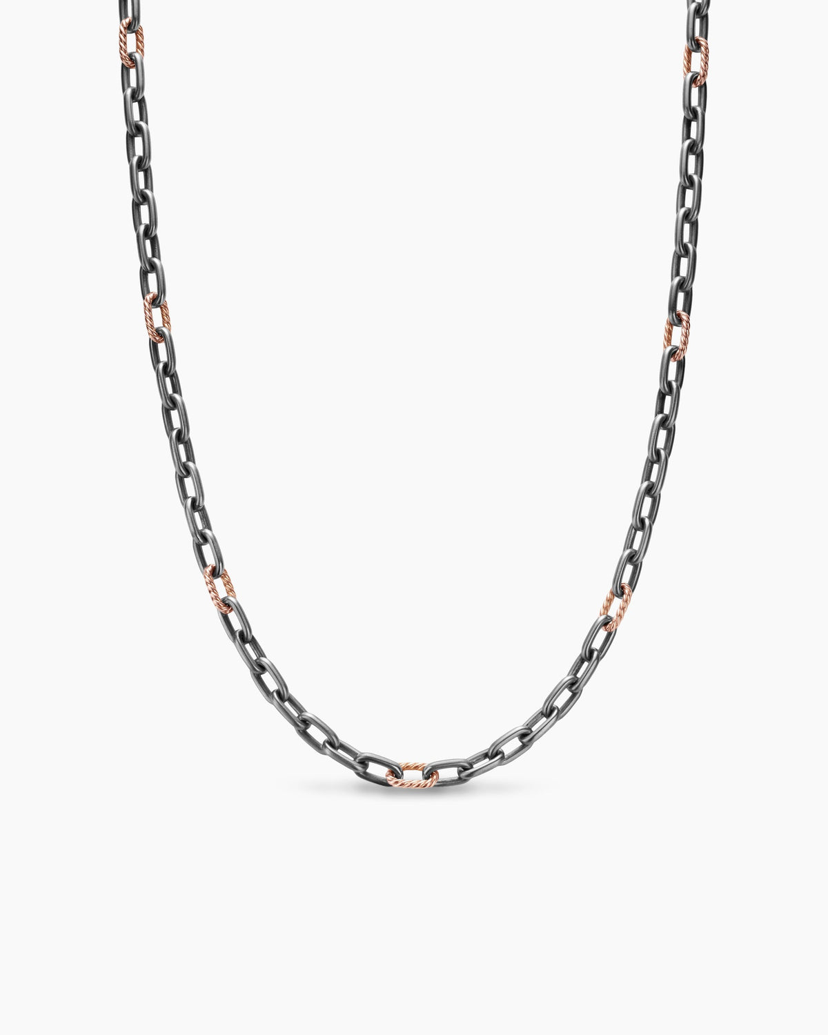 David Yurman Mens DY Madison Chain Necklace in Grey Titanium with 18K Rose Gold, 6mm David Yurman Men’s