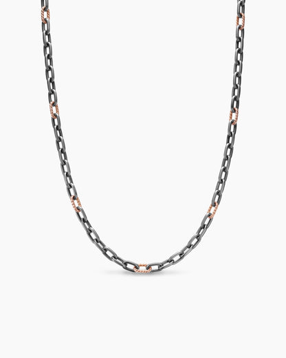 David Yurman Mens DY Madison Chain Necklace in Grey Titanium with 18K Rose Gold, 6mm David Yurman Men’s