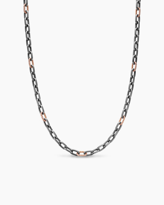 David Yurman Mens DY Madison Chain Necklace in Grey Titanium with 18K Rose Gold, 6mm David Yurman Men’s
