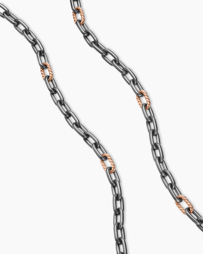 David Yurman Mens DY Madison Chain Necklace in Grey Titanium with 18K Rose Gold, 6mm David Yurman Men’s