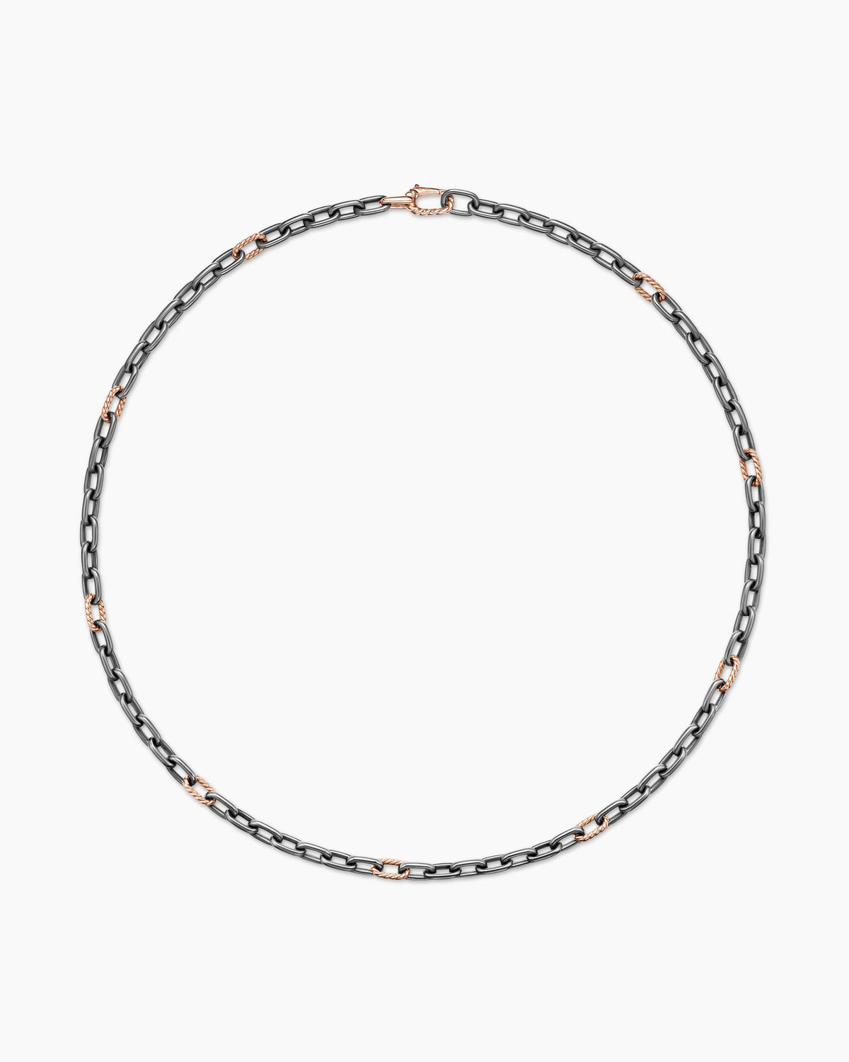 David Yurman Mens DY Madison Chain Necklace in Grey Titanium with 18K Rose Gold, 6mm David Yurman Men’s