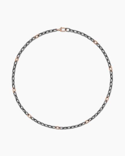 David Yurman Mens DY Madison Chain Necklace in Grey Titanium with 18K Rose Gold, 6mm David Yurman Men’s