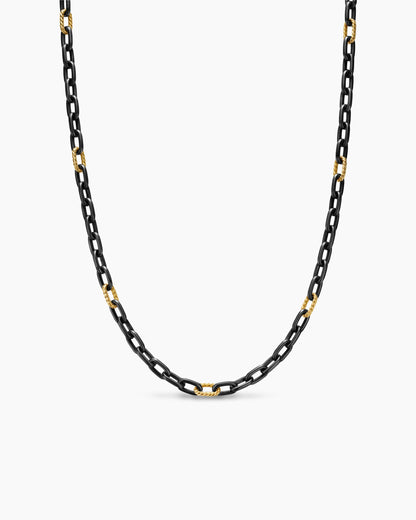 David Yurman Mens DY Madison Chain Necklace in Black Titanium with 18K Yellow Gold, 6mm David Yurman Men’s