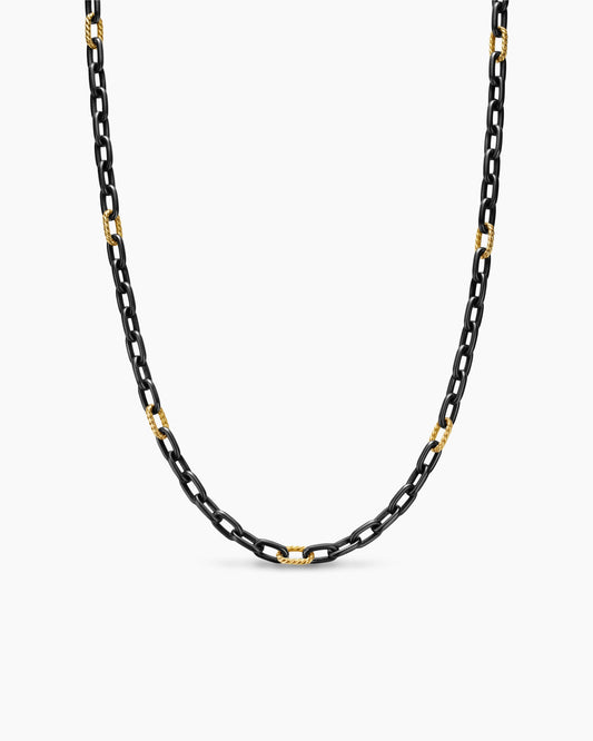 David Yurman Mens DY Madison Chain Necklace in Black Titanium with 18K Yellow Gold, 6mm David Yurman Men’s