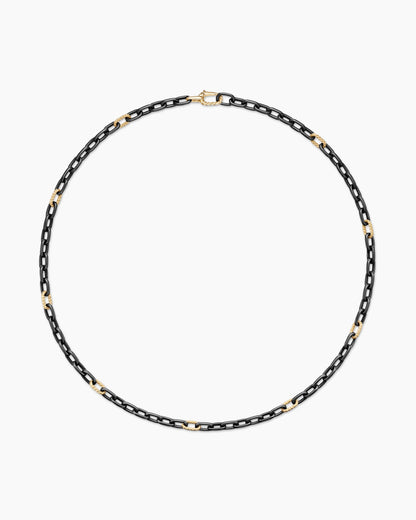 David Yurman Mens DY Madison Chain Necklace in Black Titanium with 18K Yellow Gold, 6mm David Yurman Men’s