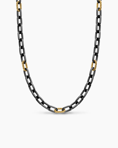 David Yurman Mens DY Madison Chain Necklace in Black Titanium with 18K Yellow Gold, 8.5mm David Yurman Men’s