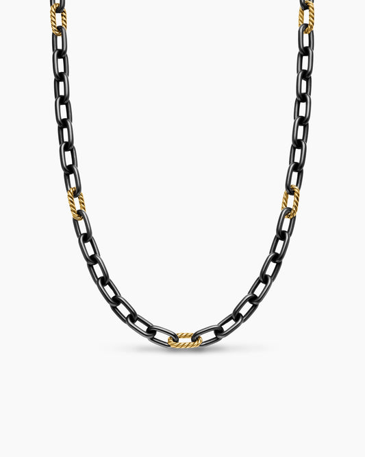 David Yurman Mens DY Madison Chain Necklace in Black Titanium with 18K Yellow Gold, 8.5mm David Yurman Men’s