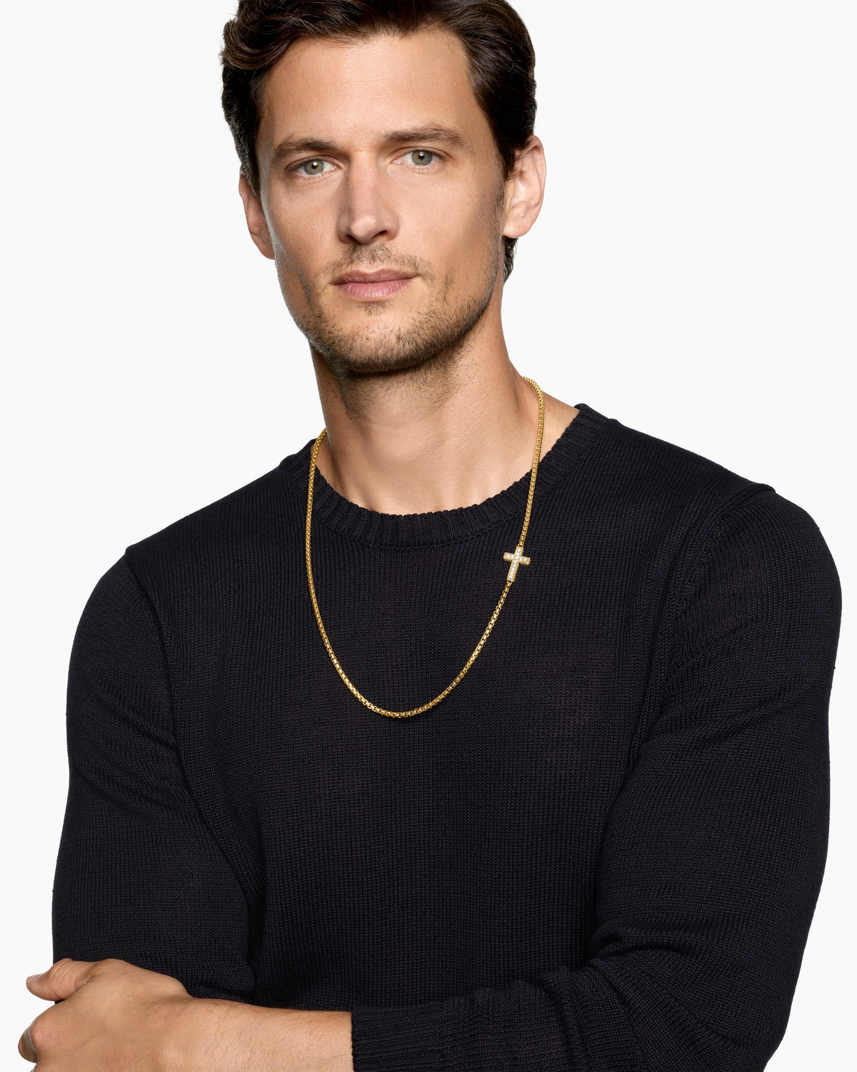 David Yurman Mens Cross Station Necklace in 18K Yellow Gold, 3.4mm David Yurman Men’s