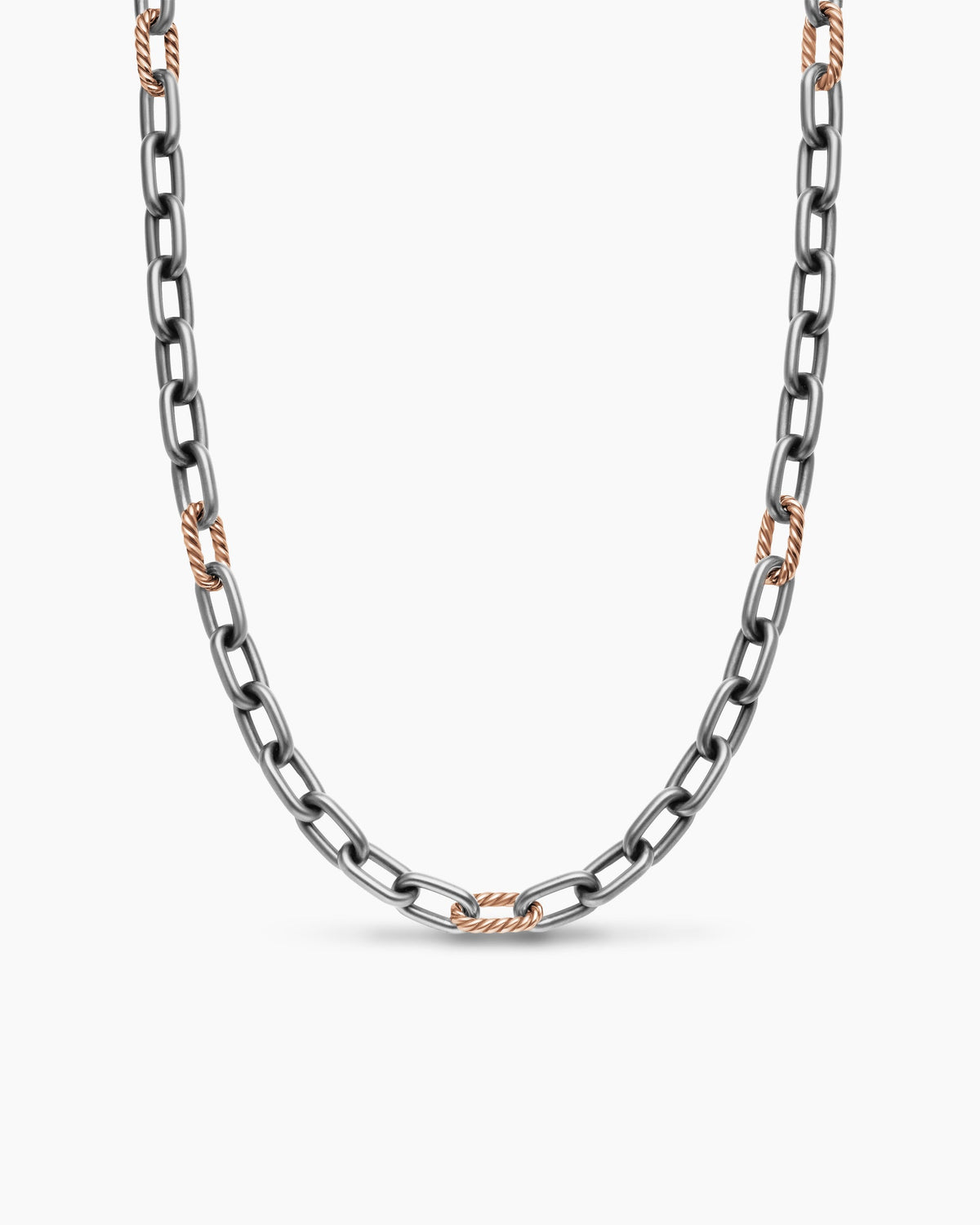 David Yurman Mens DY Madison Chain Necklace in Grey Titanium with 18K Rose Gold, 8.5mm David Yurman Men’s