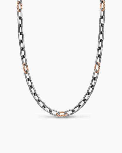 David Yurman Mens DY Madison Chain Necklace in Grey Titanium with 18K Rose Gold, 8.5mm David Yurman Men’s