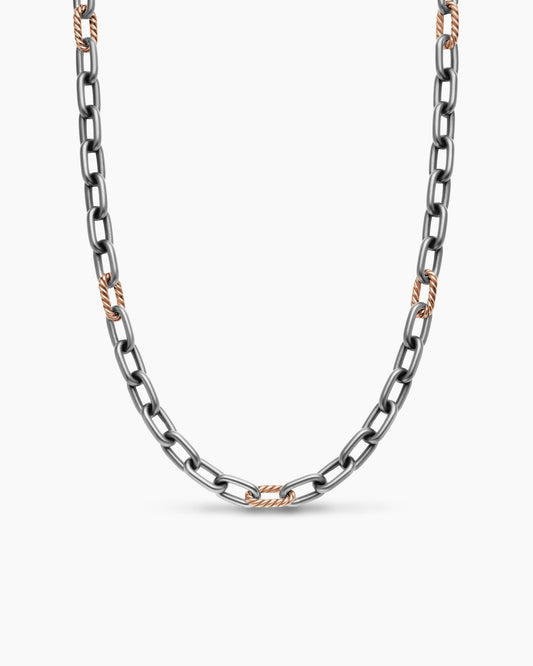 David Yurman Mens DY Madison Chain Necklace in Grey Titanium with 18K Rose Gold, 8.5mm David Yurman Men’s