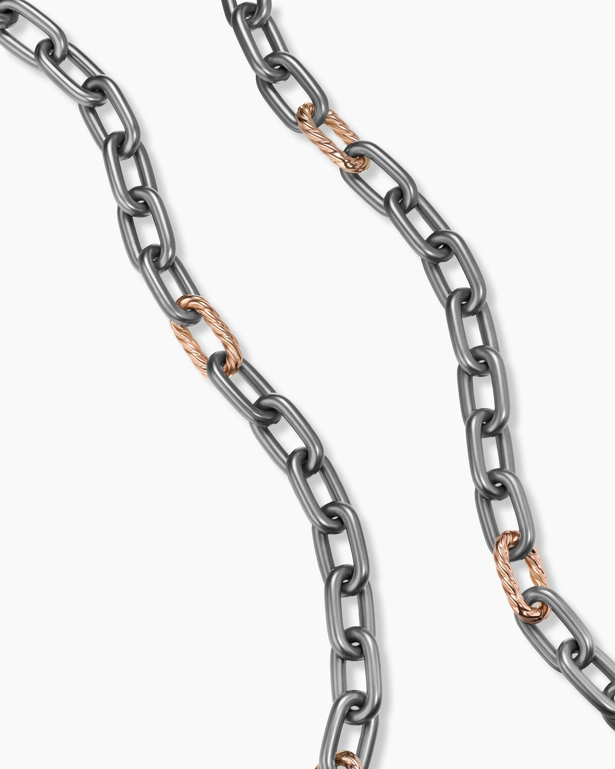 David Yurman Mens DY Madison Chain Necklace in Grey Titanium with 18K Rose Gold, 8.5mm David Yurman Men’s
