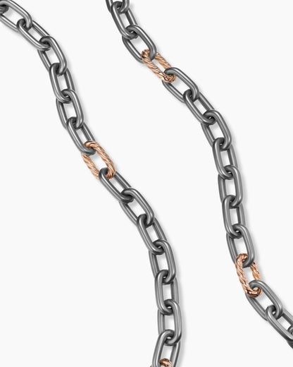 David Yurman Mens DY Madison Chain Necklace in Grey Titanium with 18K Rose Gold, 8.5mm David Yurman Men’s