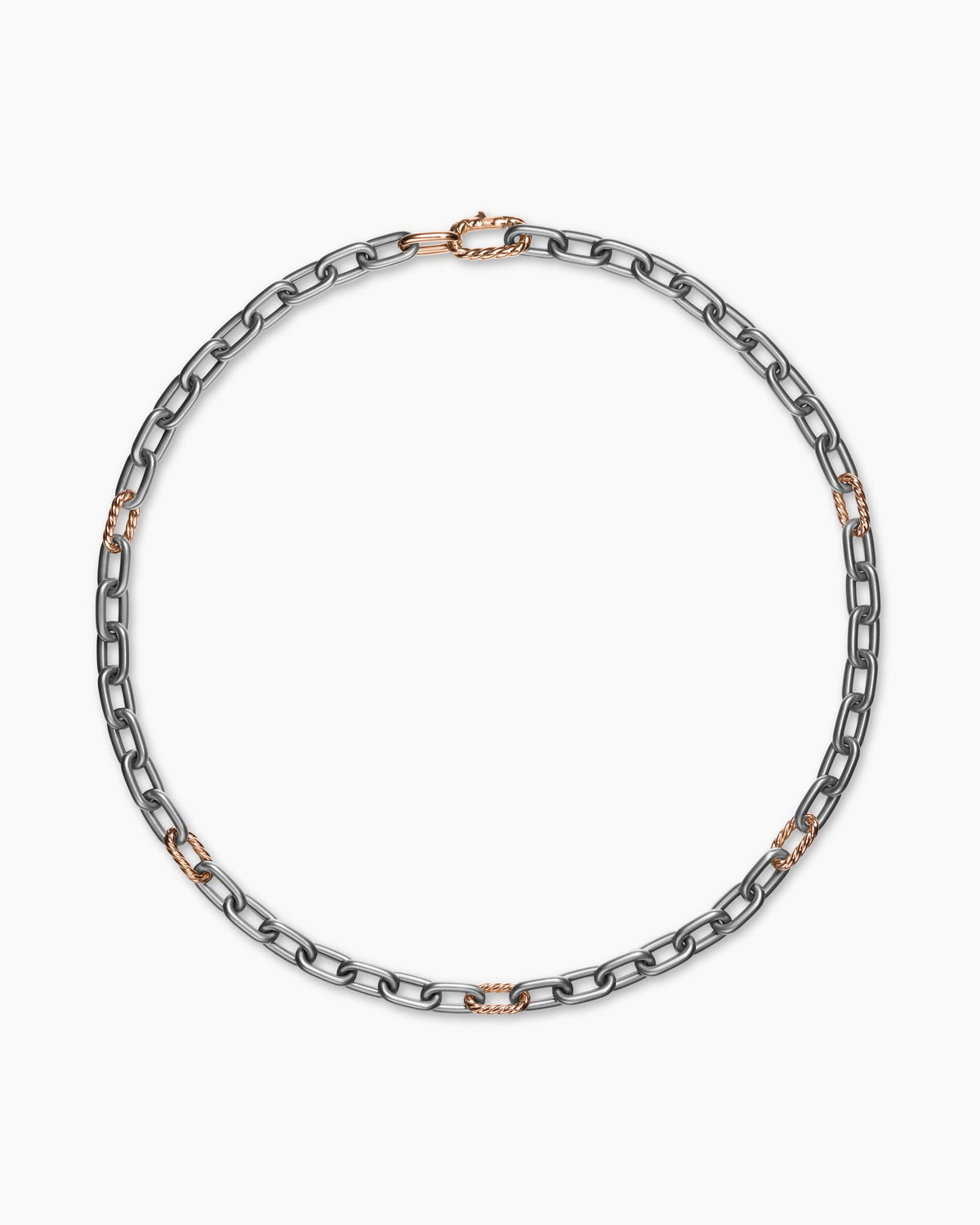 David Yurman Mens DY Madison Chain Necklace in Grey Titanium with 18K Rose Gold, 8.5mm David Yurman Men’s