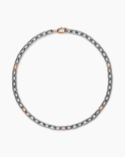 David Yurman Mens DY Madison Chain Necklace in Grey Titanium with 18K Rose Gold, 8.5mm David Yurman Men’s