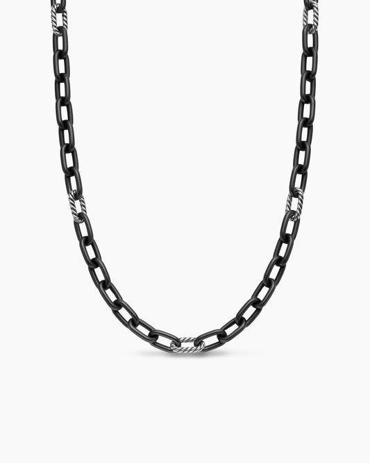 David Yurman Mens DY Madison Chain Necklace in Black Titanium with Sterling Silver, 8.5mm David Yurman Men’s